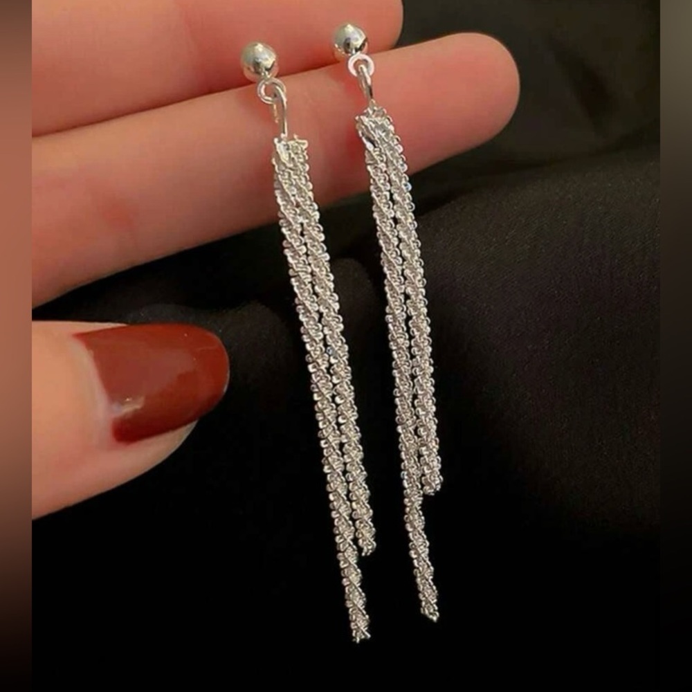Rhinestone Tassel Drop Earrings - Picture 2 of 4